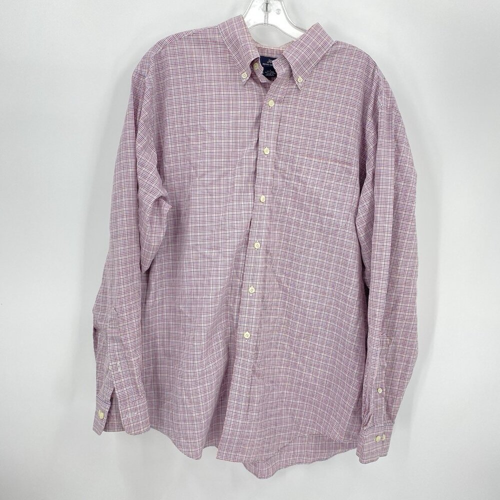 Brooks Brothers 346 Non-Iron Button Down Shirt Red White Blue Plaid Mens Large